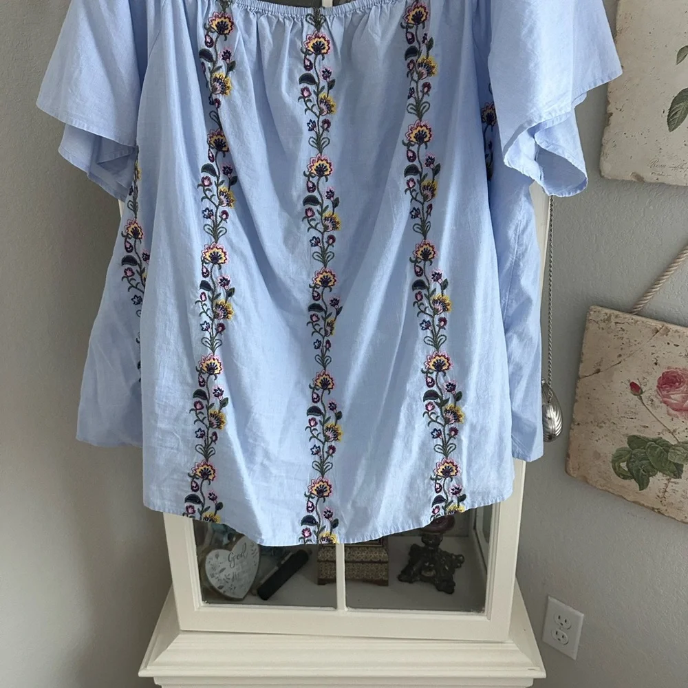 Lane Bryant Embroidered Off-Shoulder Blue Top - Picture 4 of 7